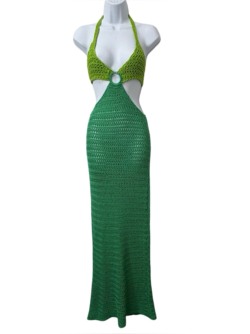 Peppermayo Haven Crochet Maxi Dress Green two-tone halter neck Size XS/S - Picture 2 of 16